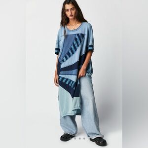 Free people Rays of Indigo Tee tunic midi dress duster